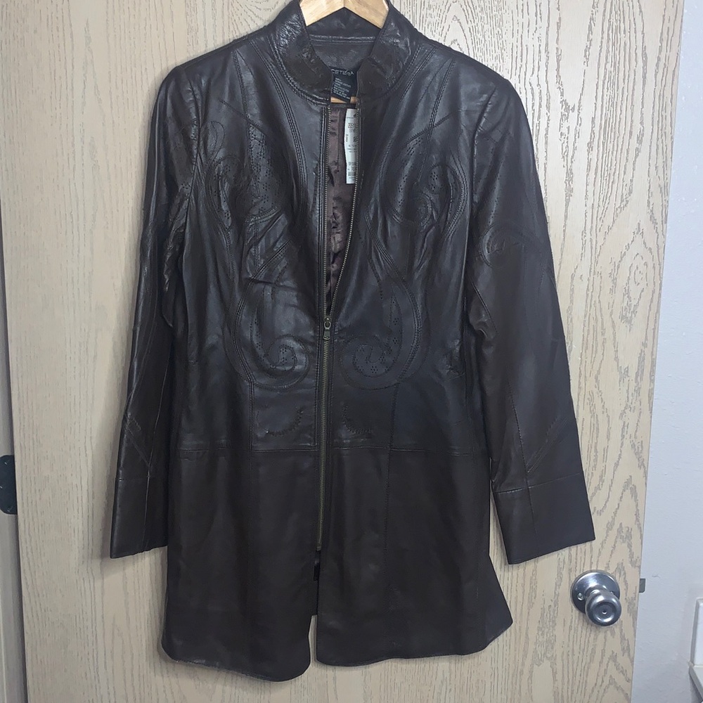 ETCETERA Dark Brown Leather Jacket Size 8.